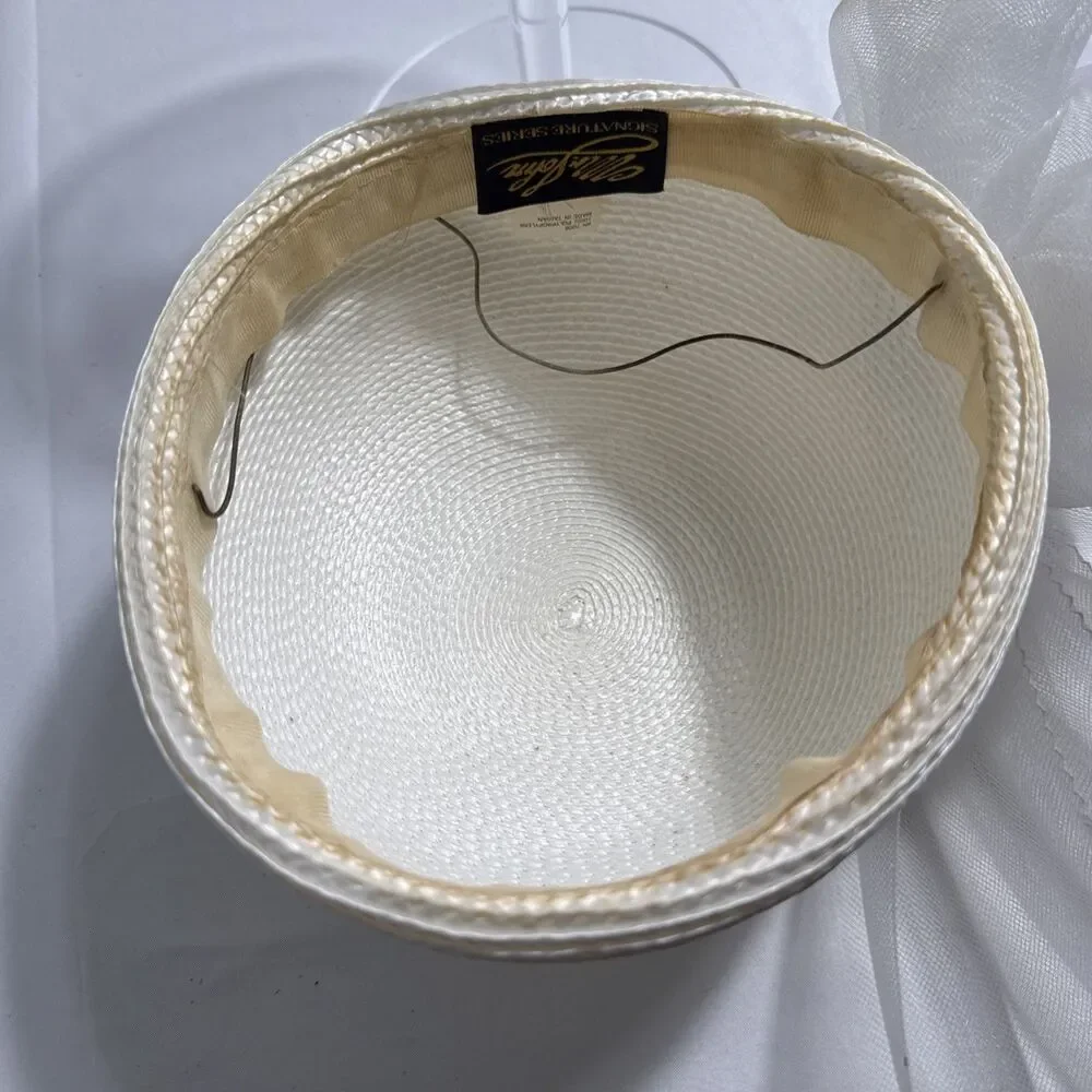 Mr. John Signature Series White Fascinator Hat Women’s 6 1/2 Straw Tool Beads